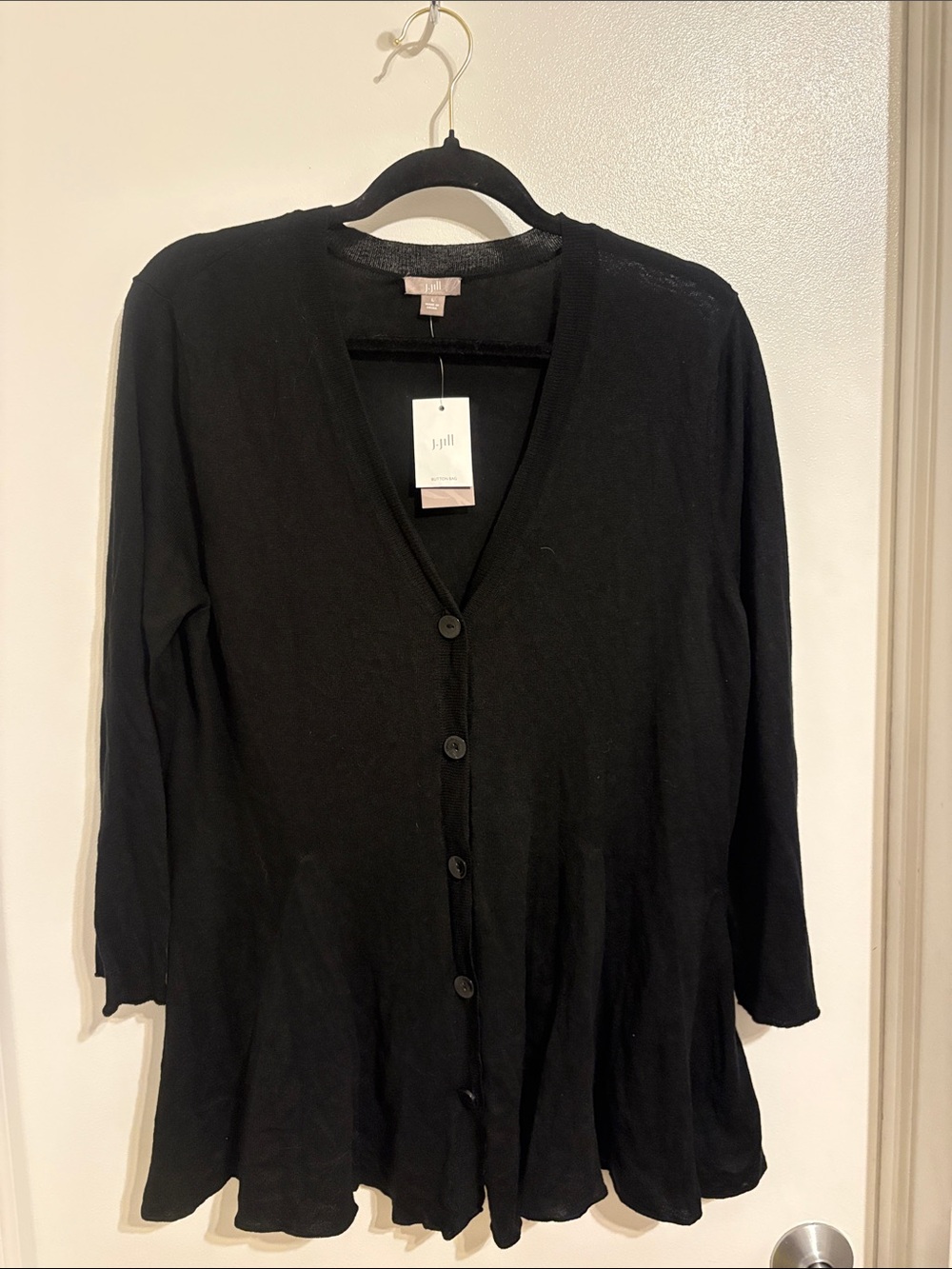 J. Jill Black silk cotton Button-Front Lightweight Cardigan